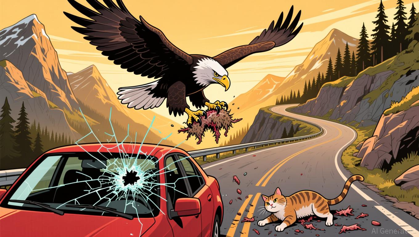 Bald Eagle Drops Cat Remains, Smashes Windshield and Stuns Driver
