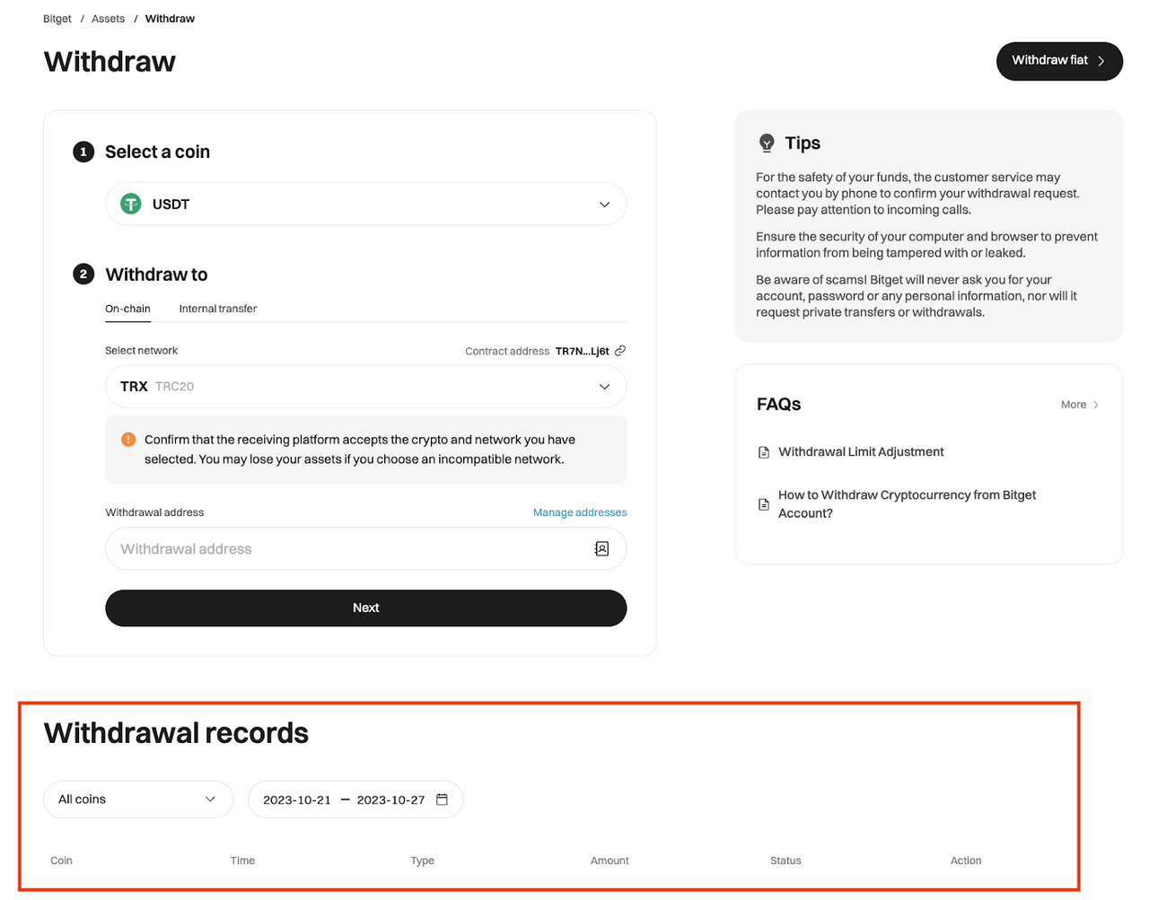 Bitget withdrawal limit